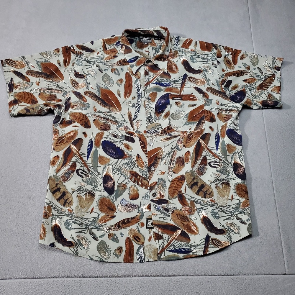 Karl Kani Shirt Mens 2XL Beige Multicolor Floral Leaf Vtg 90s All Over Print